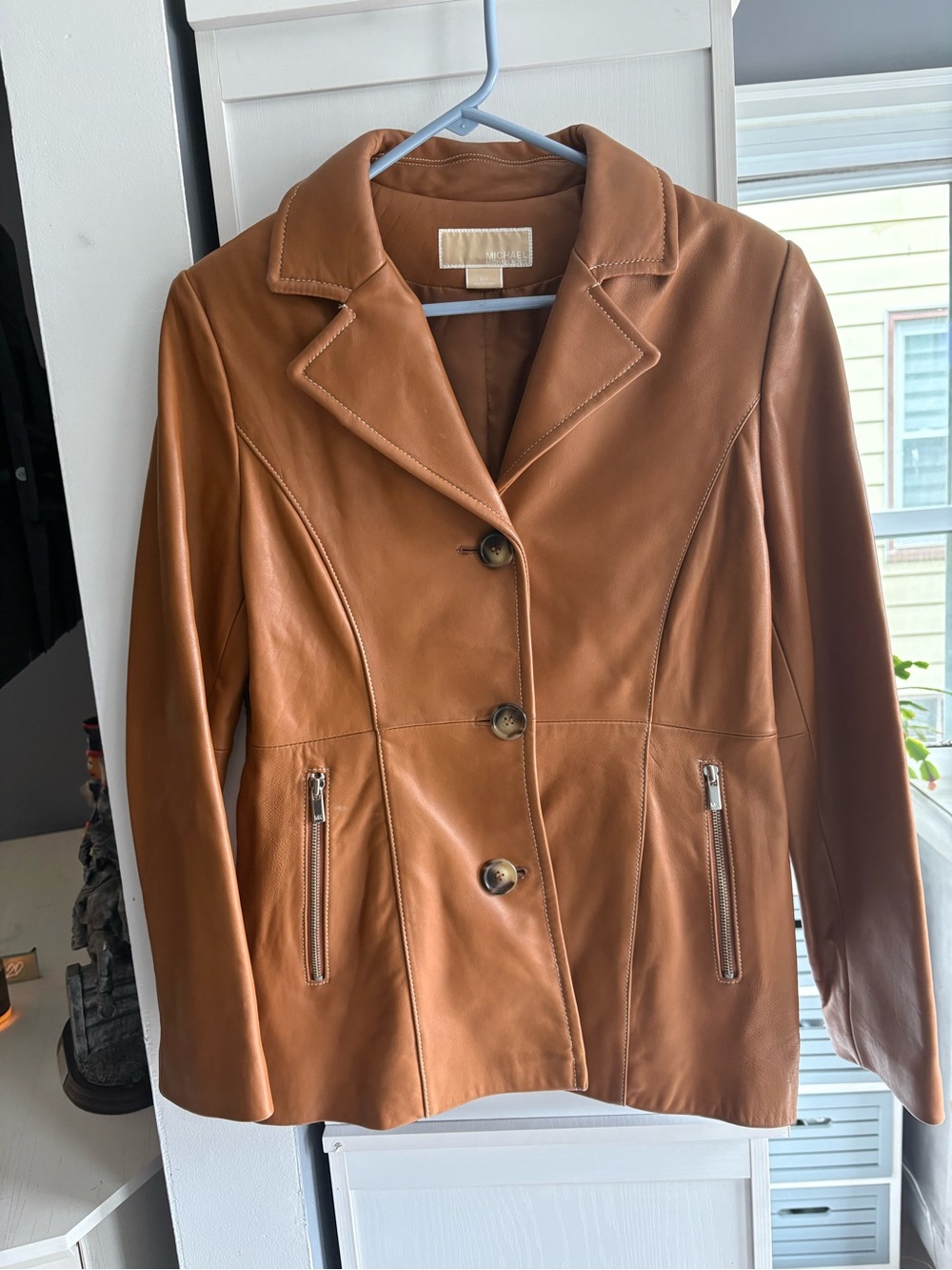 Michael Kors Women’s Leather Button-Front Jacket in Cognac